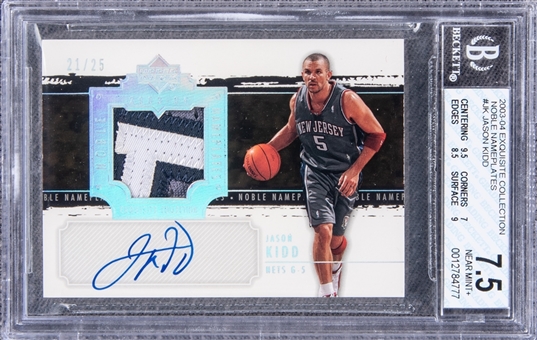 2003-04 UD "Exquisite Collection" Noble Nameplates #JK Jason Kidd Signed Game Used Patch Card (#21/25) - BGS NM+ 7.5/BGS 10